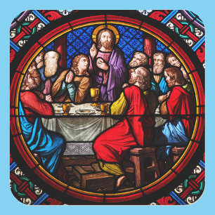 Sticker Carré Jésus La Dernière Cène Colorée Verre