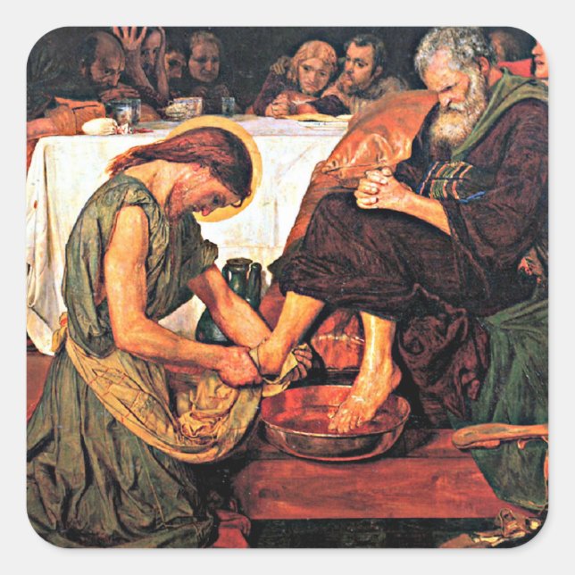 Sticker Carré Jésus Lave les pieds de Pierre (Devant)