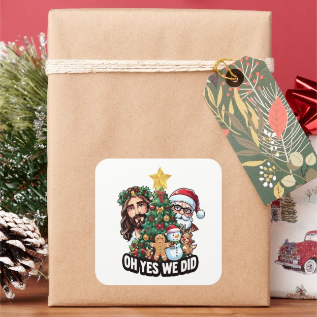 Sticker Carré Jesus Santa Christmas Tree Oh Yes (vacances)
