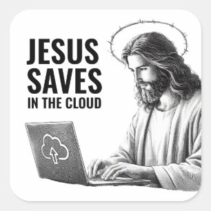 Sticker Carré Jésus Sauve dans le Nuage - Jésus Mémé Drôle