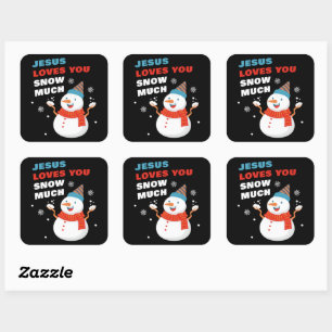 Sticker Carré Jésus t'aime Neige Beaucoup Noël chrétien