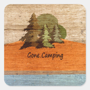 Sticker Carré Jeu Camping Wood Look Amateurs de nature