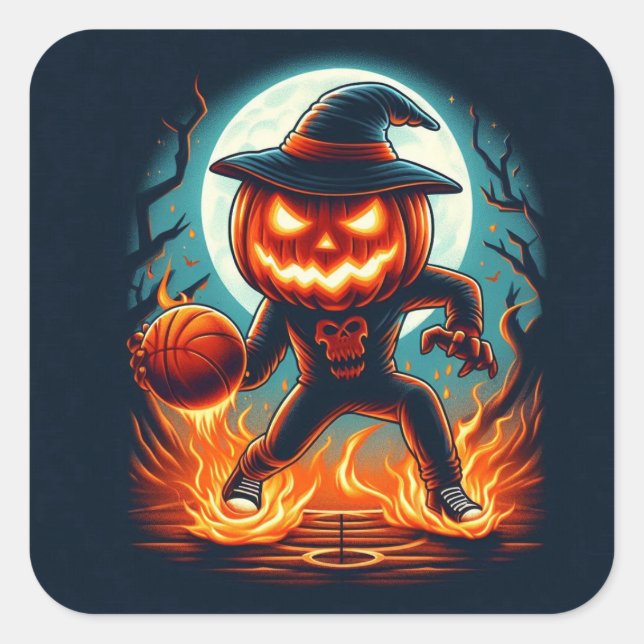 Sticker Carré Jeu de basket-ball Jack-o-Lantern Halloween (Devant)