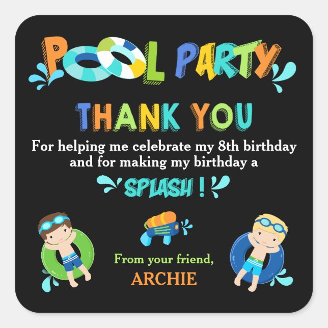 Sticker Carré Jeu de billard Jour d'anniversaire Merci préféré (Devant)