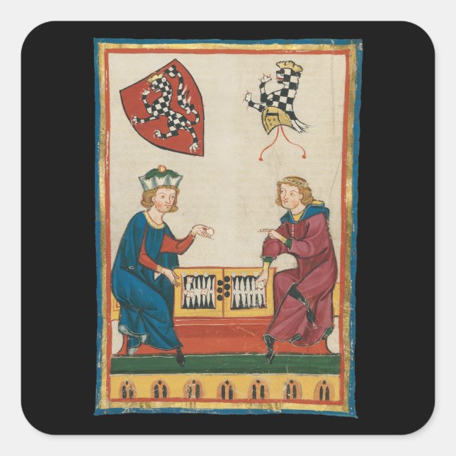 Sticker Carré Jeu de jacquet, Art médiéval du XIVe siècle (Devant)