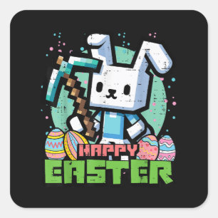 Sticker Carré Jeu de pixels de lapin de Pâques heureux 