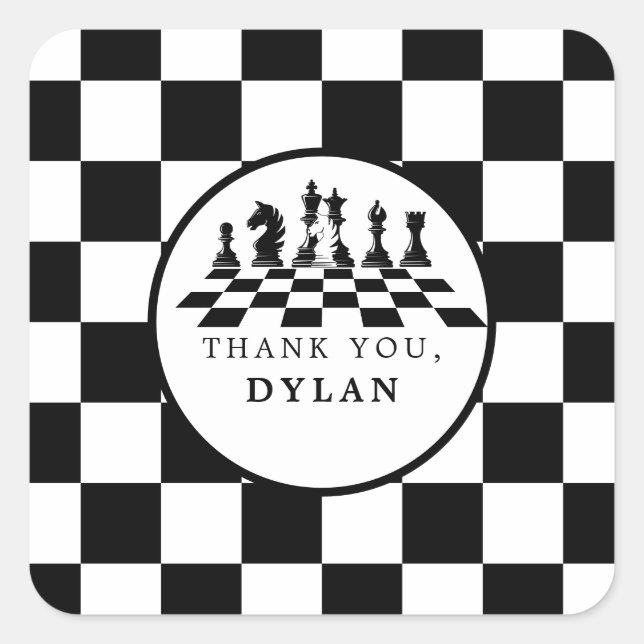 Sticker Carré Jeu d'échecs et pièces Nuit Joyeux anniversaire (Devant)