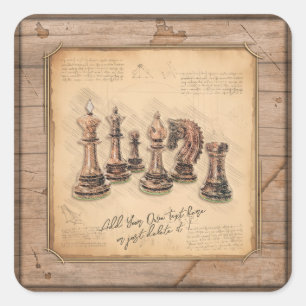 Sticker Carré Jeu d'échecs sur Grunge Joueur en bois