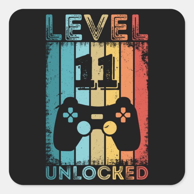 Sticker Carré Jeu niveau 11 déverrouillé 11e anniversaire Gift G (Devant)