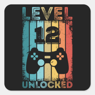 Sticker Carré Jeu niveau 12 déverrouillé 12e anniversaire Jeu ca