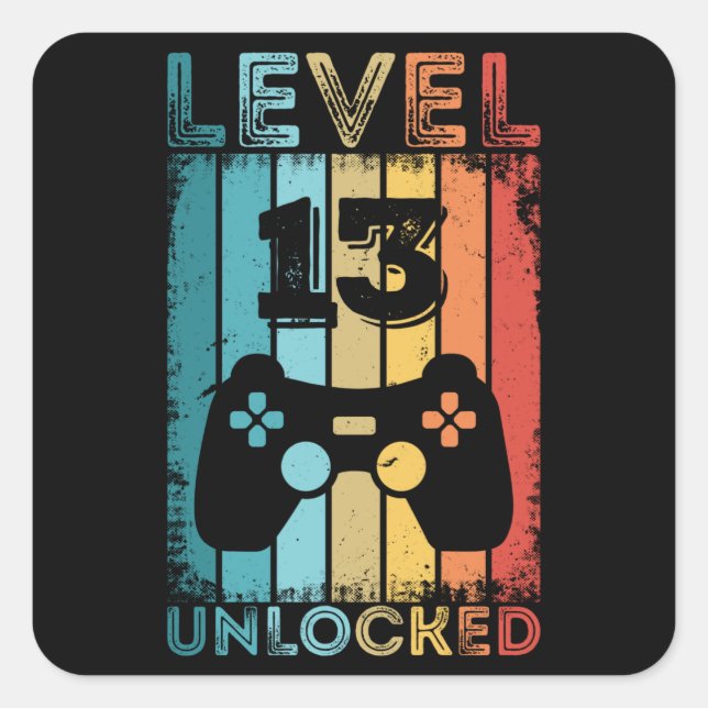 Sticker Carré Jeu niveau 13 déverrouillé 13e anniversaire Jeu ca (Devant)