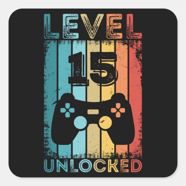 Sticker Carré Jeu niveau 15 déverrouillé 15e anniversaire Jeu ca (Devant)