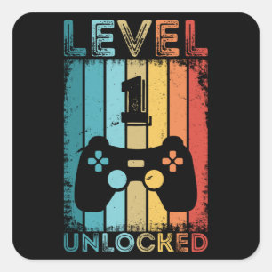 Sticker Carré Jeu Niveau 1 Déverrouillé 1er anniversaire Jeu-c