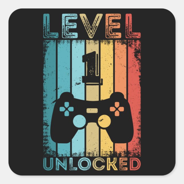 Sticker Carré Jeu niveau 1 déverrouillé 1er jeu cadeau d'anniver (Devant)