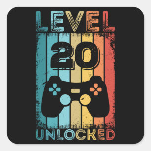 Sticker Carré Jeu niveau 20 déverrouillé 20e anniversaire Gift G