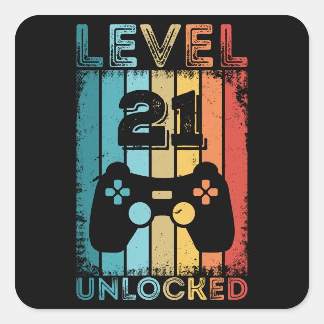 Sticker Carré Jeu niveau 21 déverrouillé 21ème anniversaire Jeu  (Devant)