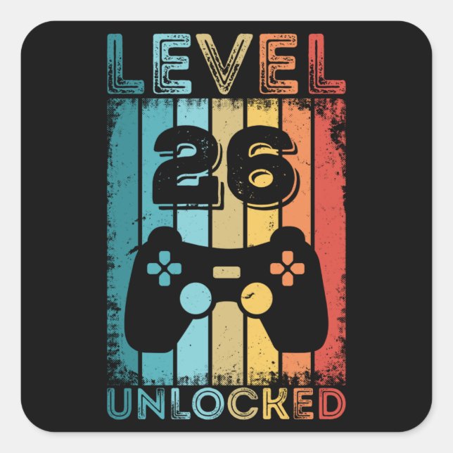 Sticker Carré Jeu niveau 26 déverrouillé 26e anniversaire Gift G (Devant)