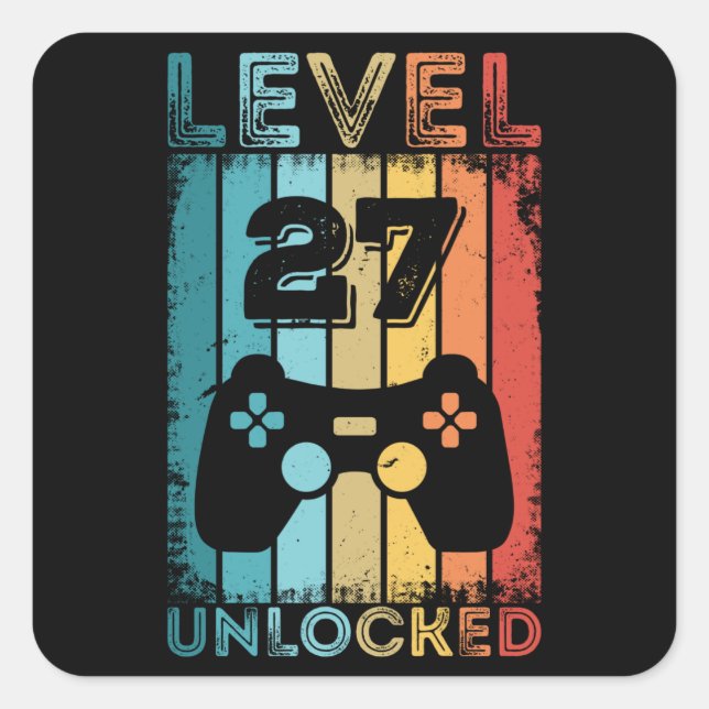 Sticker Carré Jeu niveau 27 déverrouillé 27e anniversaire Gift G (Devant)