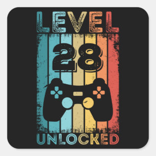 Sticker Carré Jeu niveau 28 déverrouillé 28e anniversaire Jeu ca