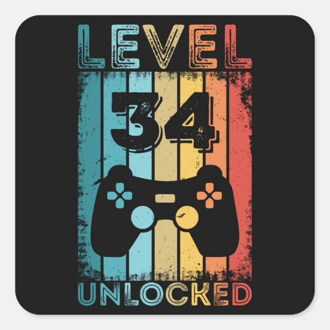 Sticker Carré Jeu niveau 34 déverrouillé 34e anniversaire Gift G (Devant)