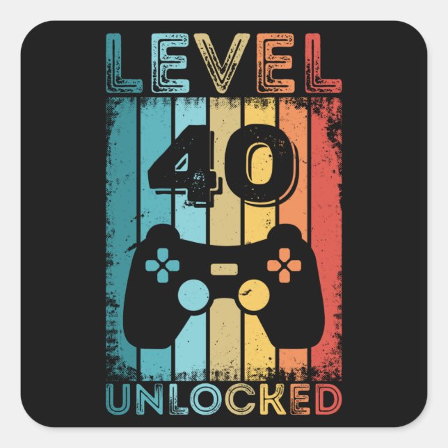 Sticker Carré Jeu niveau 40 déverrouillé 40e anniversaire Gift G (Devant)