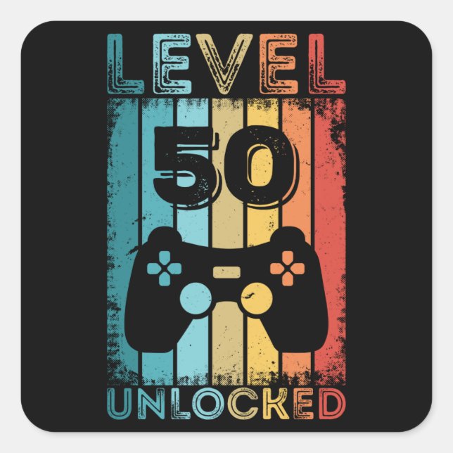 Sticker Carré Jeu niveau 50 déverrouillé 50e anniversaire Gift G (Devant)