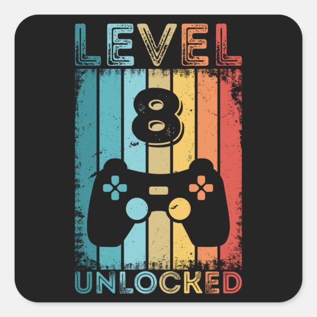 Sticker Carré Jeu niveau 8 déverrouillé 8e anniversaire Jeu cade (Devant)