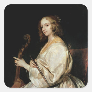 Sticker Carré Jeune femme jouant une Viola da Gamba