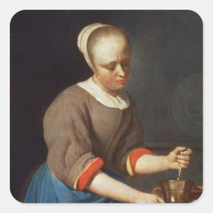Sticker Carré Jeune fille avec un pilon et un mortier