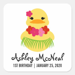 Sticker Carré jeune fille caoutchouc canard BIRTHDAY LUAU parti