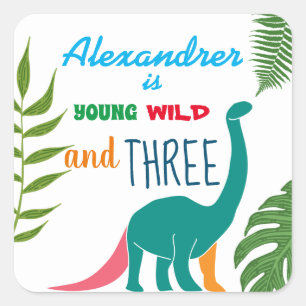 Sticker Carré Jeune Sauvage et Trois Dinosaures 3ème Anniversair