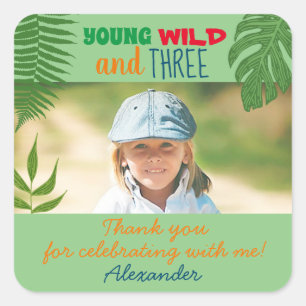 Sticker Carré Jeune Sauvage et Trois Photo 3e Anniversaire