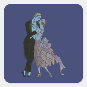 Sticker Carré Jeunes mariés Art Déco vintage, danse de mariage d