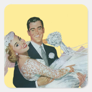 Sticker Carré Jeunes mariés de mariage vintage, heureuse mariée 