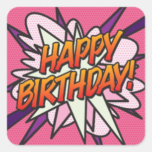 Sticker Carré JEUX ANNIVERSAIRE Fun Rose Moderne