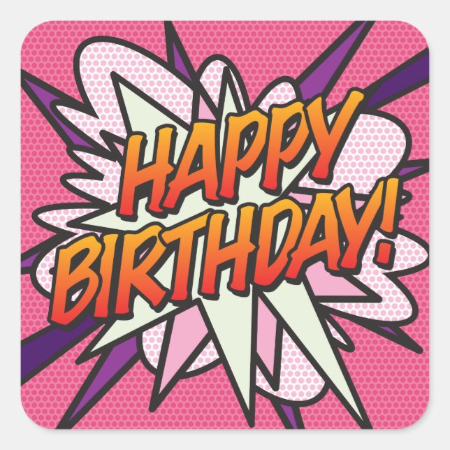 Sticker Carré JEUX ANNIVERSAIRE Fun Rose Moderne (Devant)