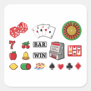 Sticker Carré Jeux de casino d'éléments de jeu