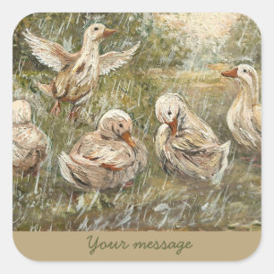 Sticker Carré Jeux d'eau Ferme fantaisiste Famille de canards Ét