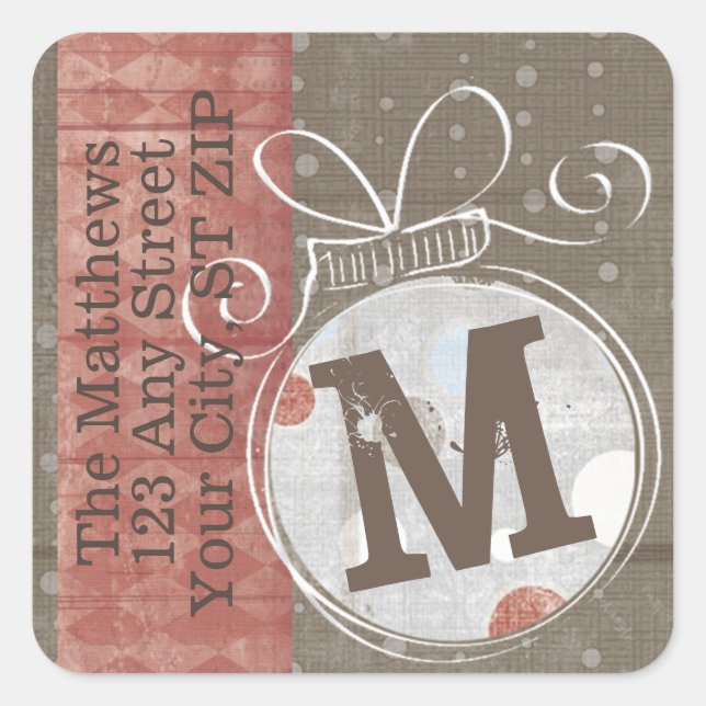 Sticker Carré Jingle Bell Monogramme Adresse de retour (Devant)