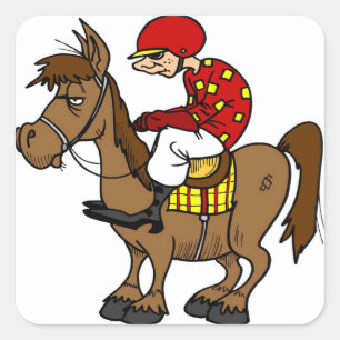 Sticker Carré Jockey Brown à cheval