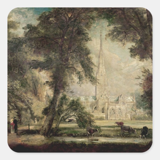 Sticker Carré John Constable | Cathédrale de Salisbury de Bish (Devant)