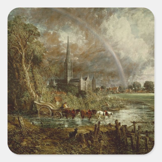 Sticker Carré John Constable | Cathédrale de Salisbury de la Mea (Devant)