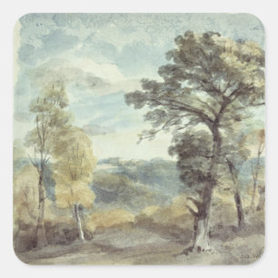 Sticker Carré John Constable Paysage avec arbres et un Distan