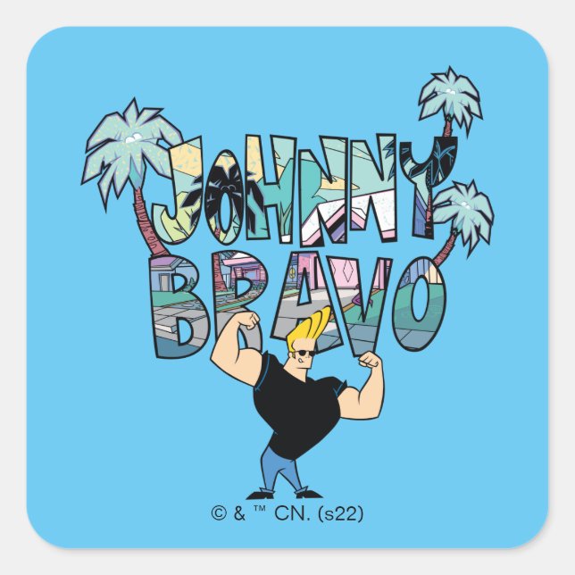 Sticker Carré Johnny Bravo Palm Tree Name (Devant)