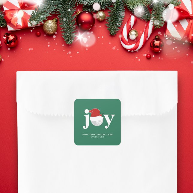 Sticker Carré Joie de Noël Golf Fêtes Moderne Vert (Perfect as an envelope seal or favor sticker. Add your family, club, or business name 🎁)