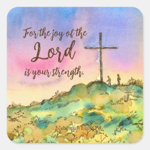 Sticker Carré Joie Du Seigneur Nehemiah Bible Écriture Coucher d