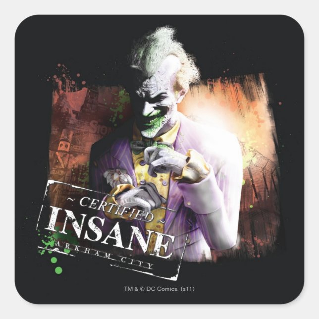 Sticker Carré Joker - Certifié fou (Devant)