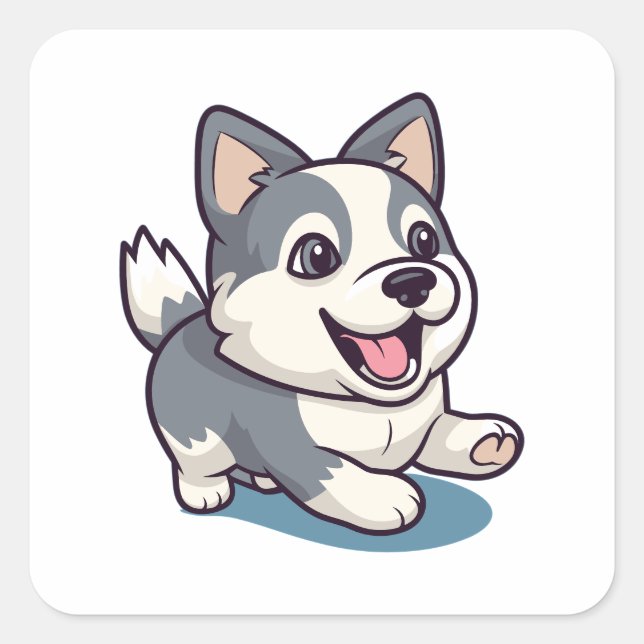 Sticker Carré Joli adorable Dessin moderne Husky Chien (Devant)