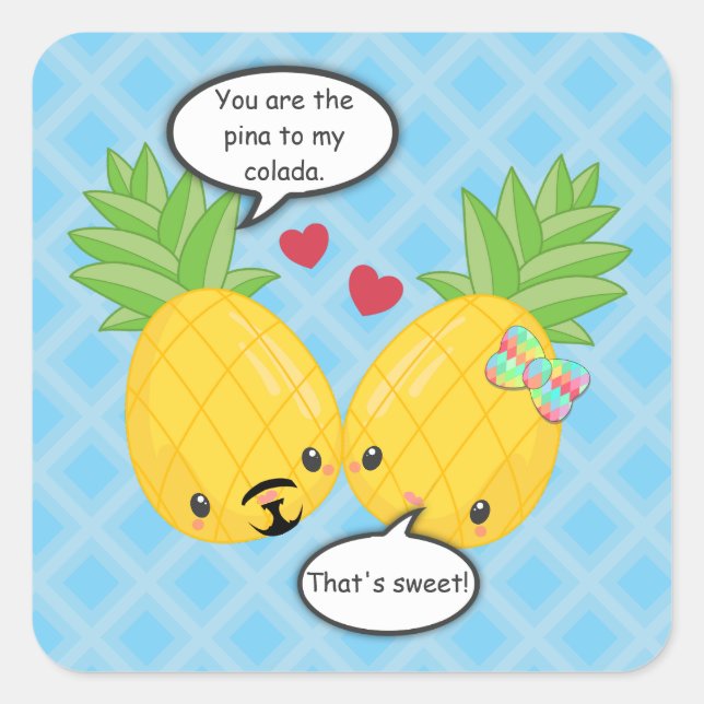 Sticker Carré Joli ananas Tropical Pina Colada Romantique (Devant)