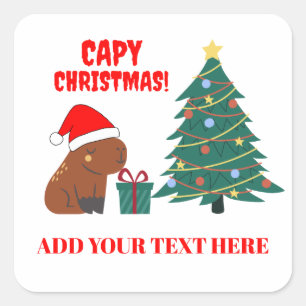 Sticker Carré Joli arbre de Noël Capybara